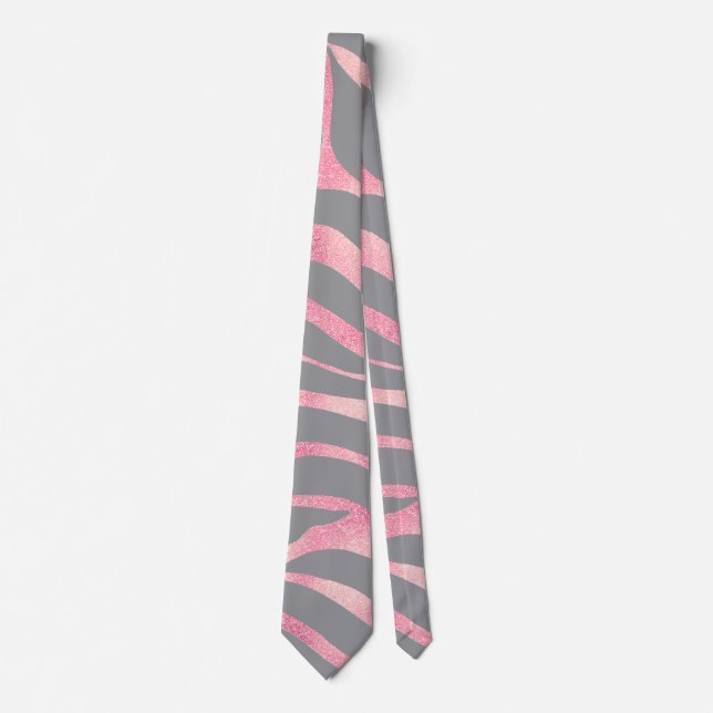 Elegant Rose Gold Glitter Zebra Grey Animal Print Tie (Front)