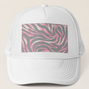 Elegant Rose Gold Glitter Zebra Grey Animal Print Trucker Hat