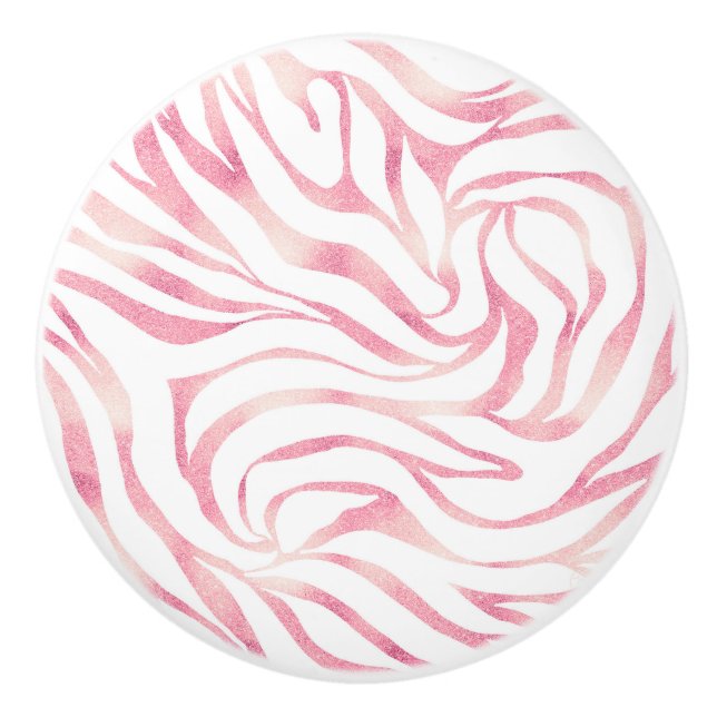 Elegant Rose Gold Glitter Zebra White Animal Print Ceramic Knob (Front)