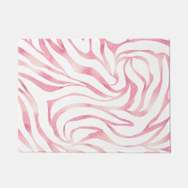 Elegant Rose Gold Glitter Zebra White Animal Print Doormat (Front)