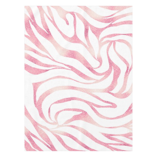 Elegant Rose Gold Glitter Zebra White Animal Print Tablecloth (Front)