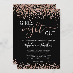 Elegant Rose Gold Glitters Black Bachelorette Invitation