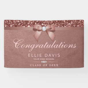 Elegant Rose Gold Graduation Diamonds Bow Glitter Banner