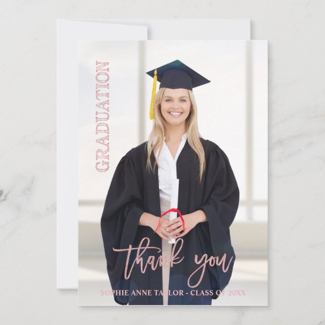 Élégant Rose Gold Graduation Merci photo (Devant)