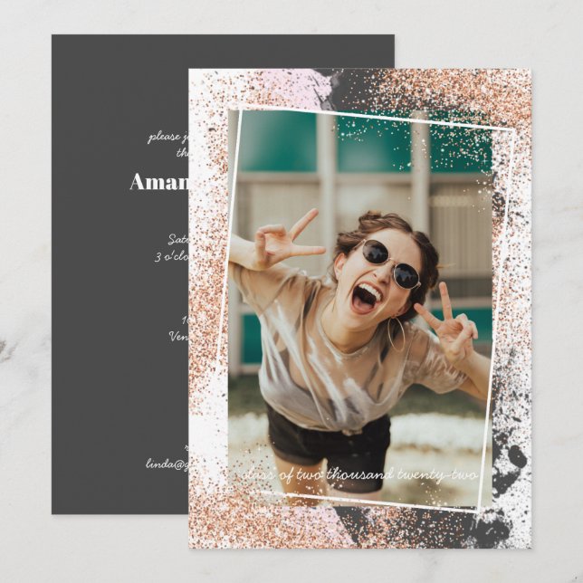 Elegant Rose Gold Graduation Party Invitation (Front/Back)