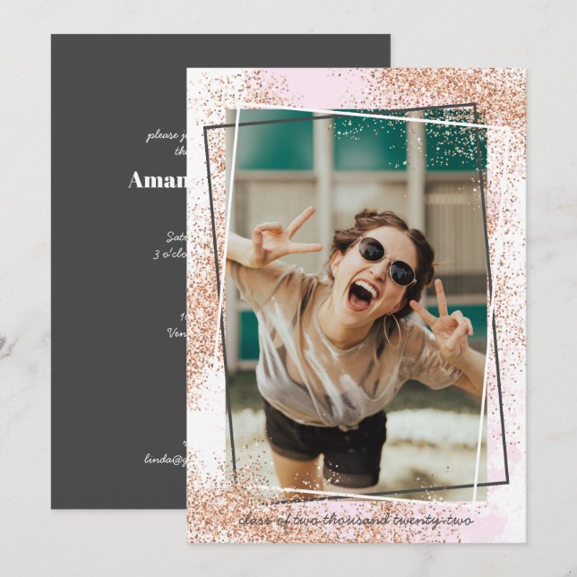 Élégant Rose Gold Graduation Party Invitation (Devant / Derrière)