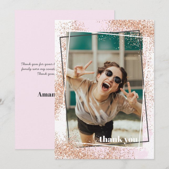 Elegant Rose Gold Graduation Thank You Card (Front/Back)