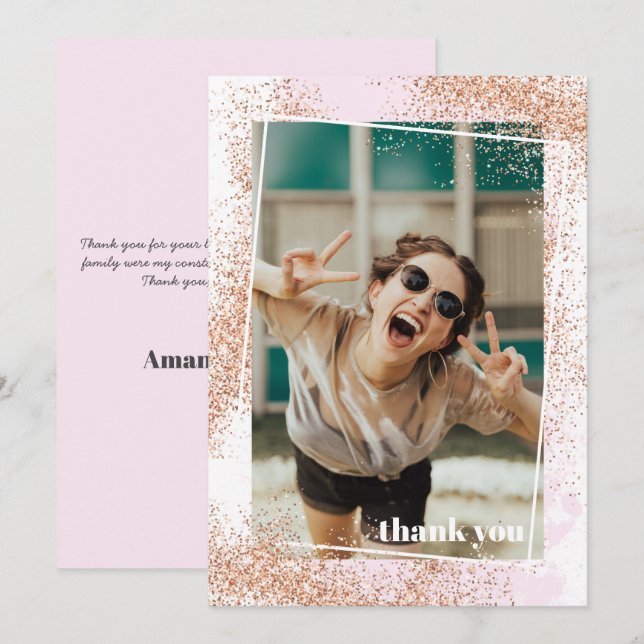 Elegant Rose Gold Graduation Thank You Card (Front/Back)