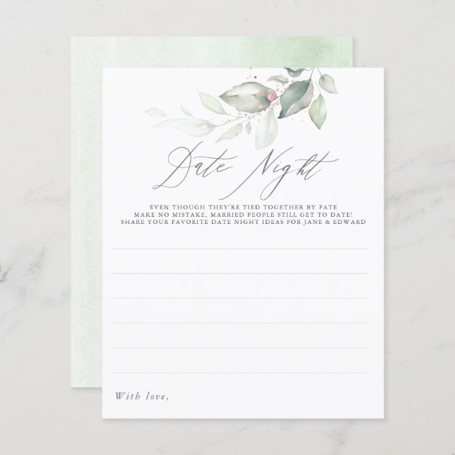 Elégant Rose Gold Green Feuilles Date Nuit Idées (Devant / Derrière)