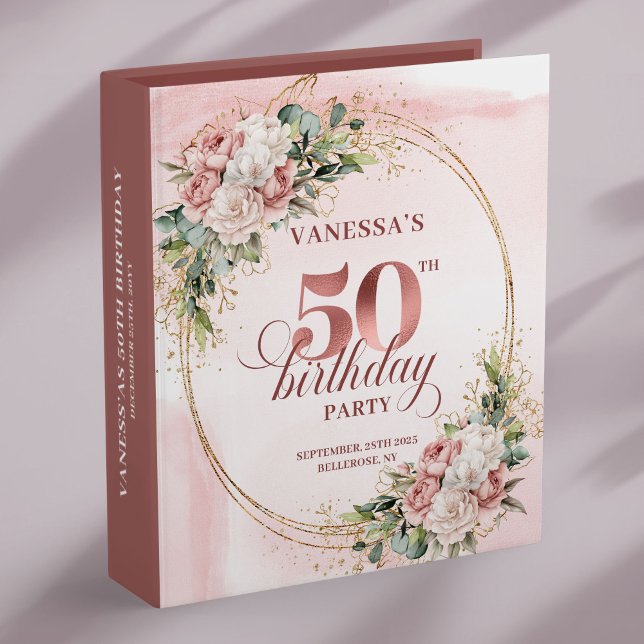 Elegant Rose Gold Greenery 50th Birthday Memory   Binder (Elegant Rose Gold Greenery 50th Birthday Memory Book)