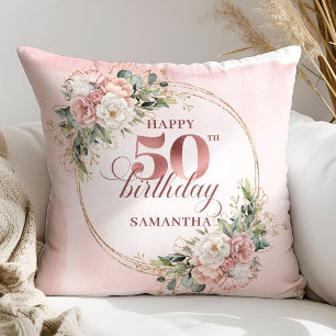 Elegant Rose Gold Greenery 50th Birthday Pillow  