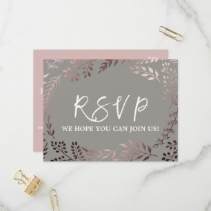 Elegant Rose Gold & Grey Menu Choice RSVP Postcard