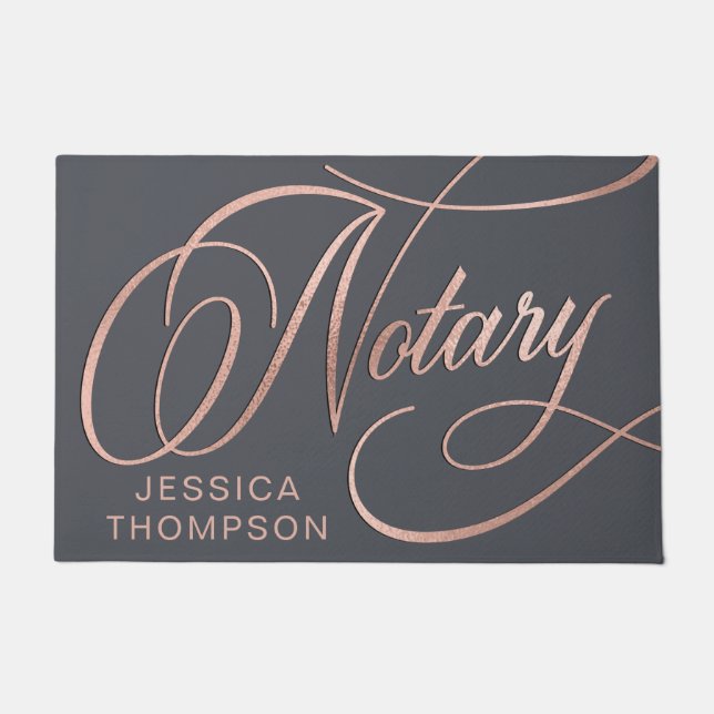 Elegant Rose Gold & Grey Notary Loan Agent  Doormat (Front)