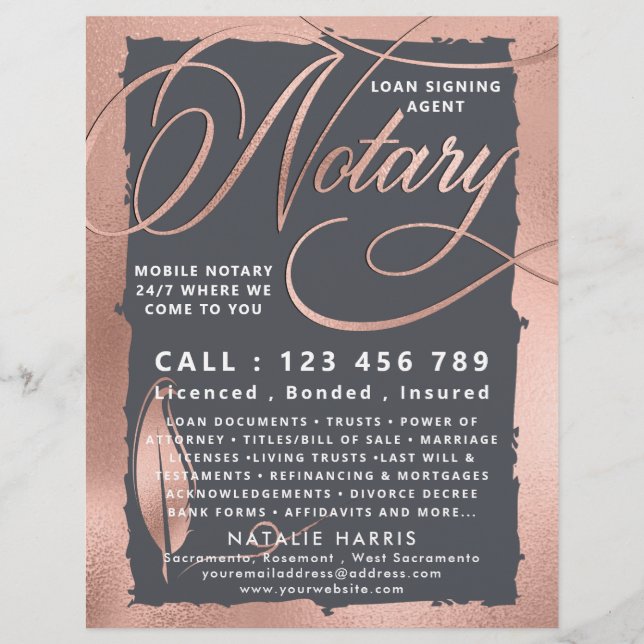Elegant Rose Gold & Grey Notary Loan Agent  Flyer (Front)