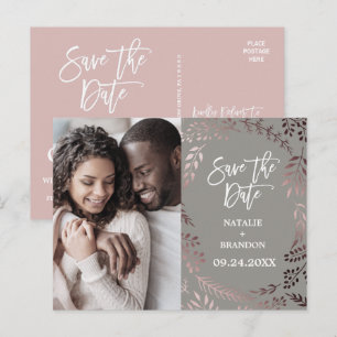 Elegant Rose Gold Grey Photo Save the Date Announcement Postcard