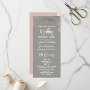 Elegant Rose Gold & Grey Wedding Program