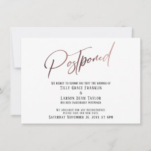 Elegant Rose Gold Handwriting Postponed Wedding Invitation
