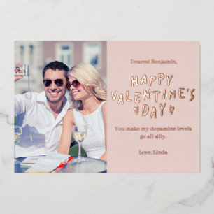 Elegant Rose Gold HAPPY Valentine's Day Photo Foil Holiday Card
