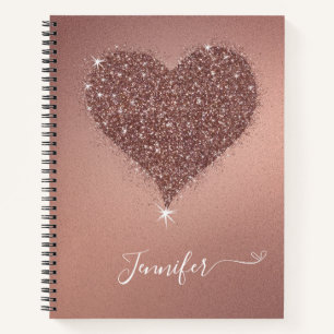 Elegant Rose Gold Heart Glitter Girly Notebook 