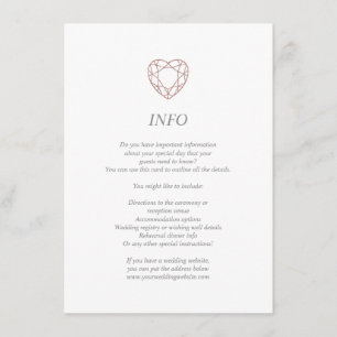 Elegant rose gold heart info/details card