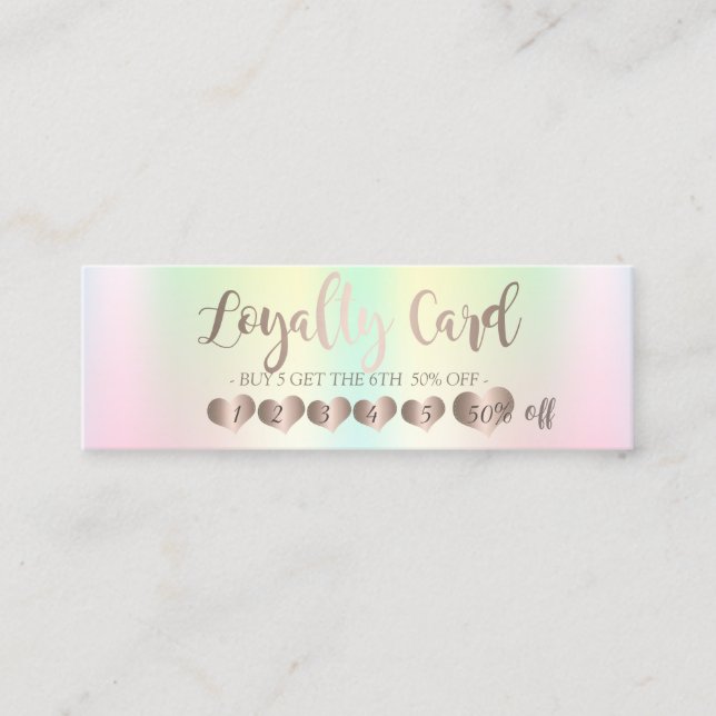 Elegant Rose Gold Hearts,Iridescent Holographic Loyalty Card (Front)