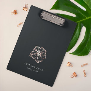 Elegant Rose Gold Hibiscus Flower Personalized Clipboard