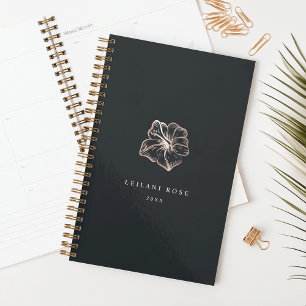 Elegant Rose Gold Hibiscus Flower Personalized Planner