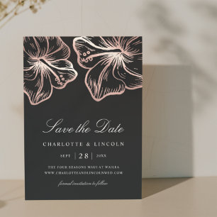 Elegant Rose Gold Hibiscus Flower Wedding Save The Date