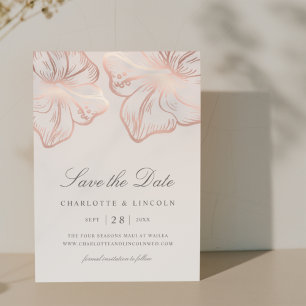 Elegant Rose Gold Hibiscus Flower Wedding Save The Date