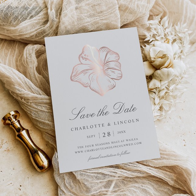Elegant Rose Gold Hibiscus Flower Wedding Save The Date (Creator Uploaded)