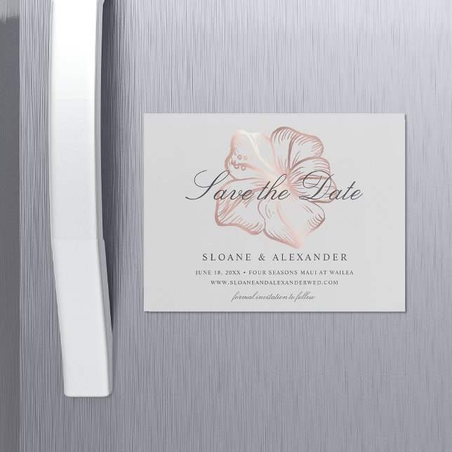Elegant Rose Gold Hibiscus Wedding Save the Date Magnetic Invitation (Creator Uploaded)