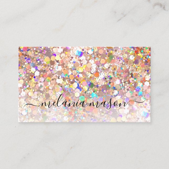 Elegant Rose Gold Holographic Glitter Makeup Hair Business Card (Front)