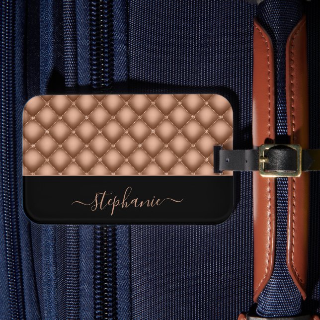 Elegant Rose Gold Jewel Tufted Personalized Luggage Tag (Front Insitu 4)