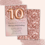 Elegant Rose Gold Kids Girl 10th Birthday Party Invitation<br><div class="desc">Elegant rose gold 10th birthday party invitation for a 10 year old girl with elegant script writing with black font and fun foil balloons.</div>