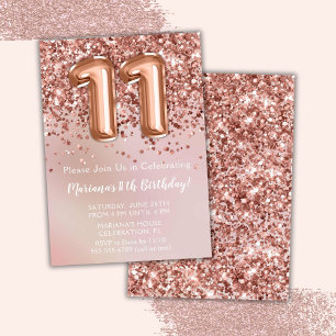 Elegant Rose Gold Kids Girl 11th Birthday Party Invitation
