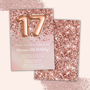 Elegant Rose Gold Kids Girl 17th Birthday Party Invitation