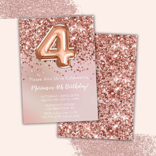 Elegant Rose Gold Kids Girl 4th Birthday Party Invitation