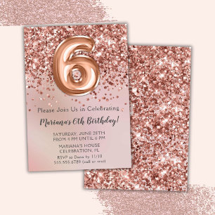 Elegant Rose Gold Kids Girl 6th Birthday Party Inv Invitation