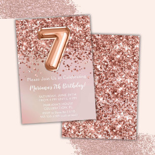 Elegant Rose Gold Kids Girl 7th Birthday Party Invitation