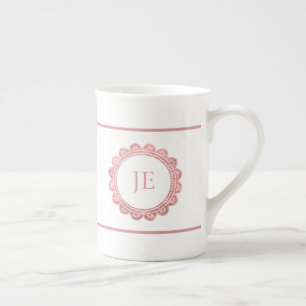 Elegant Rose Gold Lace Personalized Monogram Bone China Mug