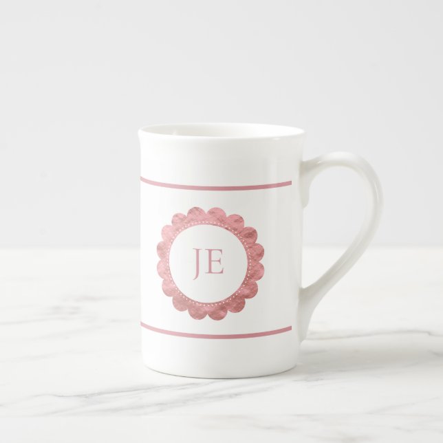 Elegant Rose Gold Lace Personalized Monogram Bone China Mug (Right)