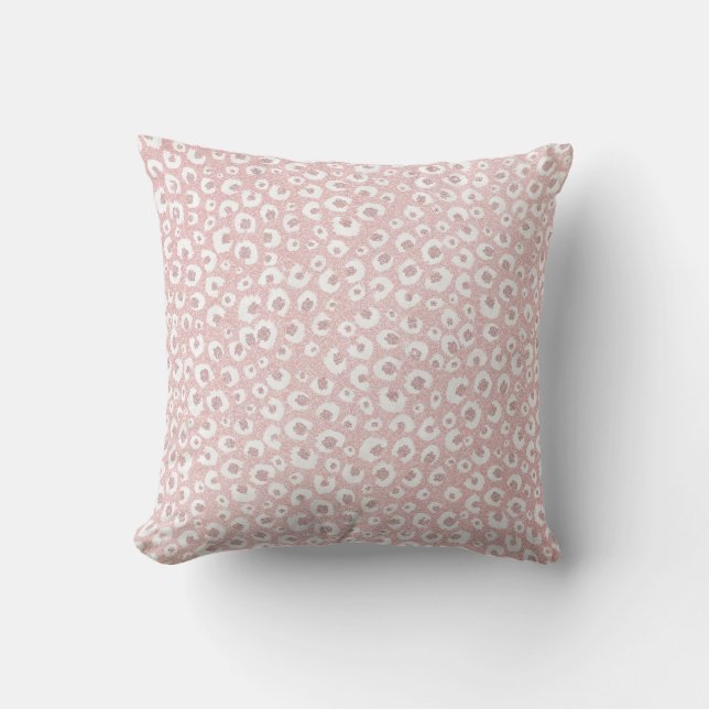 Elegant Rose Gold Leopard Print White Pattern Throw Pillow (Front)