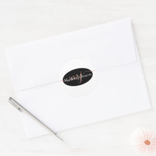 Elegant Rose Gold lettering on Black   Classic Round Sticker