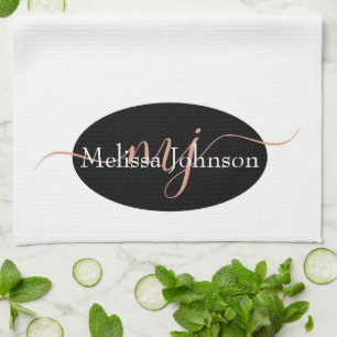 Elegant Rose Gold lettering on Black Kitchen Towel