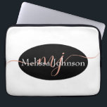 Elegant Rose Gold lettering on Black    Laptop Sleeve<br><div class="desc">Elegant rose gold lettering on black,  edit initials (between blocks)and name</div>