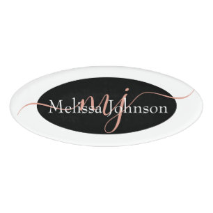 Elegant Rose Gold lettering on Black Name Tag