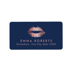 Elegant Rose Gold Lips Modern Navy Blue Label