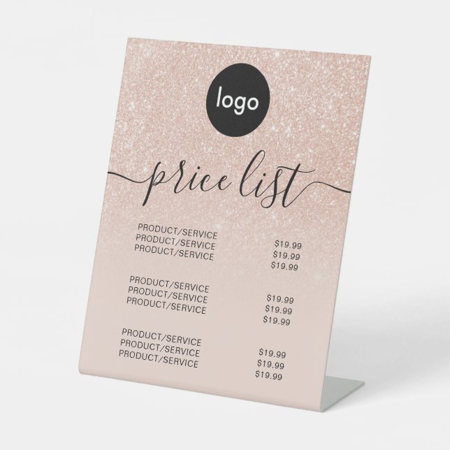 Elegant Rose Gold Logo Business Price List Pedestal Sign (Front)