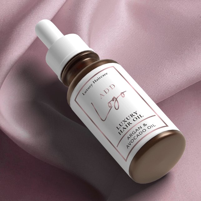 Élégant Rose Gold Logo Huile de cheveux 2OZ Boutei (Rose gold effect skincare product stickers with space for your logo and product ingredients)