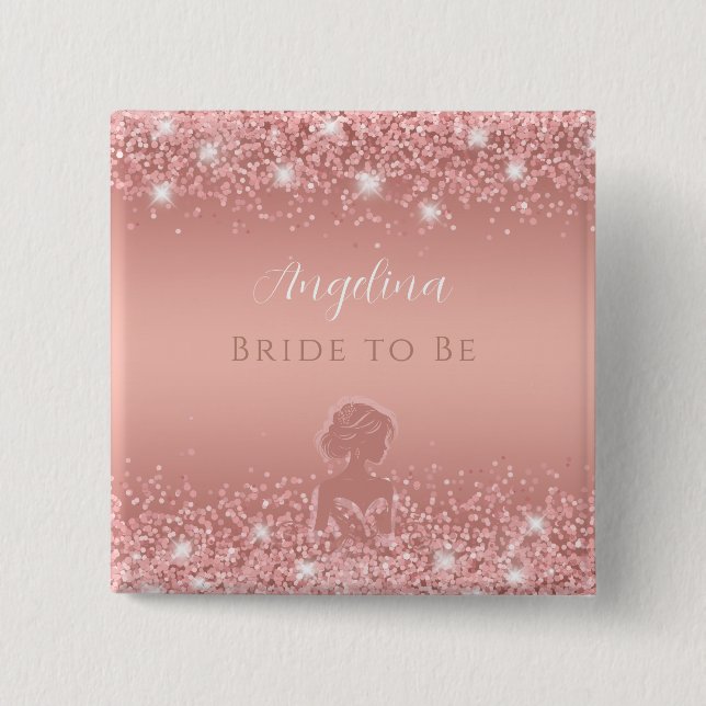 Elegant Rose Gold Luxe Shimmer Bridal Shower  2 Inch Square Button (Front)
